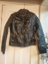 Ashley Black Faux Leather Zip Biker Jacket Junior's Women's Size M Medium Lined