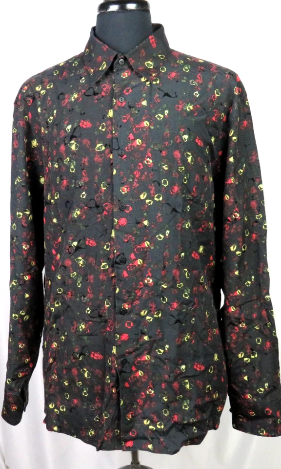 JHANE BARNES Long Sleeved Silk/Cotton Geometric Button Up Shirt Men's Trim XXL - Image 3 of 4