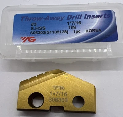 YG1 S06303 #3 TiN Coated S.HSS Throw Away Spade Drill Insert, 1-7/16” Dia (B13)