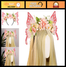 Pink Butterfly Fairy Headband - Floral Crown with Wings for Cosplay, Photo Shoot