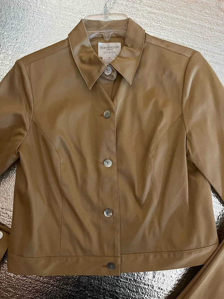 Worthington Petite Khaki Pant Suit 8P Blazer Jacket 6P Khaki Pants Flat Cuffed - Image 2 of 4