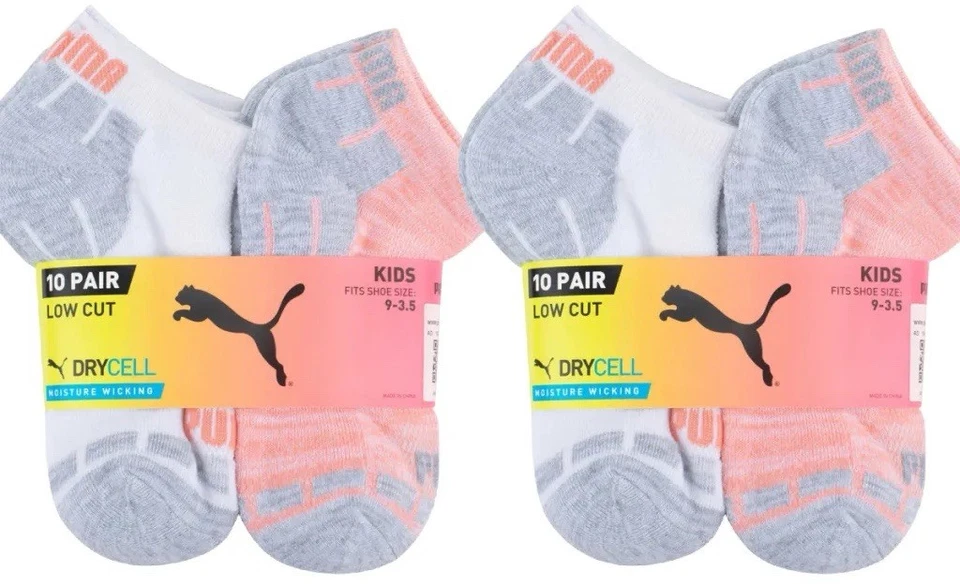 NUEVO CON ETIQUETAS 10 pares de calcetines Puma Girl corte bajo Drycell que absorben la humedad multicolor/talla 4-9,5 Foto 2 de 2