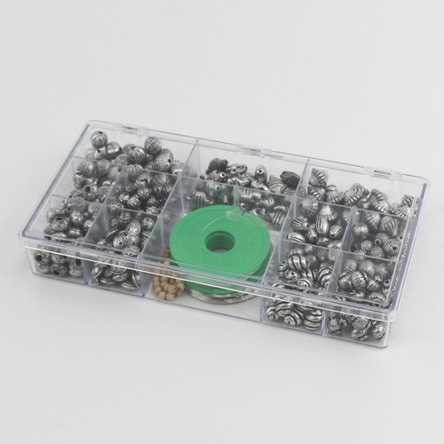 Plastic Storage Box of Assorted Metallic Beads and Thread for Jewelry-Making