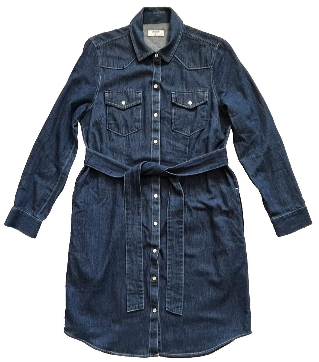 untuckit denim dress UNTUCKIT Kate Long Sleeve Blue Denim Snap Down Shirt Dress # 40718 Womens 8
