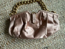 Jimmy Choo Pink Satin Clutch Gold Chain. Needs Some Clean Up 