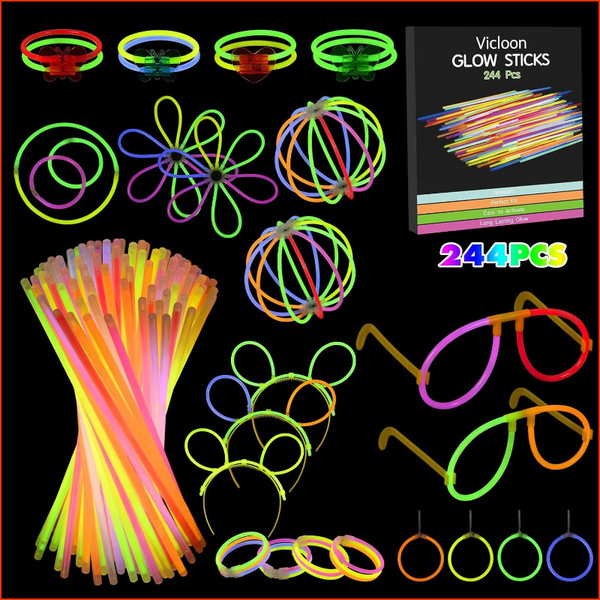 Knicklichter Party Set 100 Neon LeuchtstäBe 7 Farben Mit 144 Verbindern ZubehöR-image
