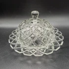 Vtg Anchor Hocking Clear Round Domed Waterford Butter Dish Pressed Glass w/ Lid