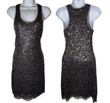 Max Studio Graphite Gray Sequins Sleeveless Scoop Neck Mini Tank Sheath Dress S
