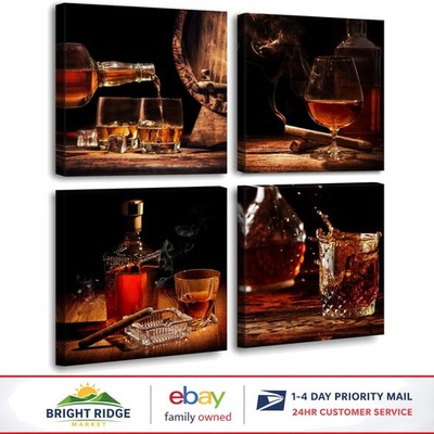 3D Effect Framed Artwork Featuring Whisky and Wine for Home Decoration