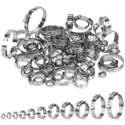 82 Pcs Single Ear Hose Clamps, 11 Sizes 5.8-38.1mm 304 Stainless Steel Ear Crimp