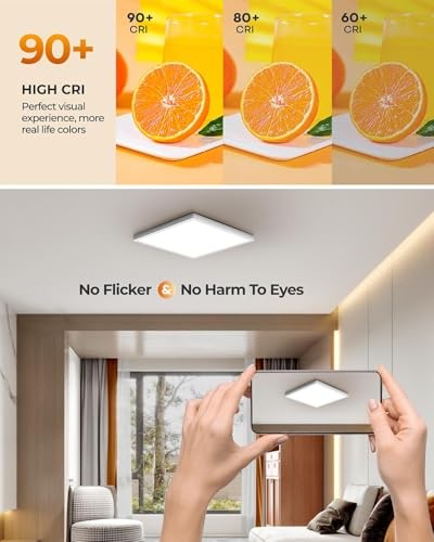 Dimmable LED Flush Mount Ceiling Light Fixture with Remote Control, 9 Inch - Picture 7 of 8