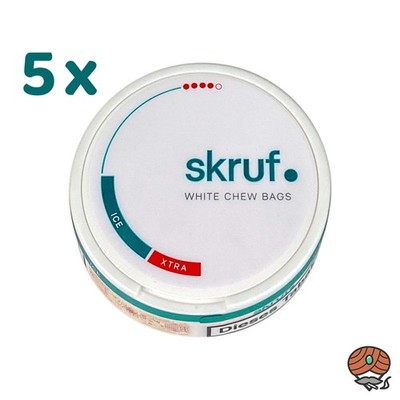 skruf Ice Xtra White Chew Bags #4, Intensität 4, 5 Dosen à 17g Tabak
