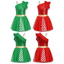 Girls Skirt Dresses Dancewear Santa Claus Dress Sleeveless Party Christmas Tutu