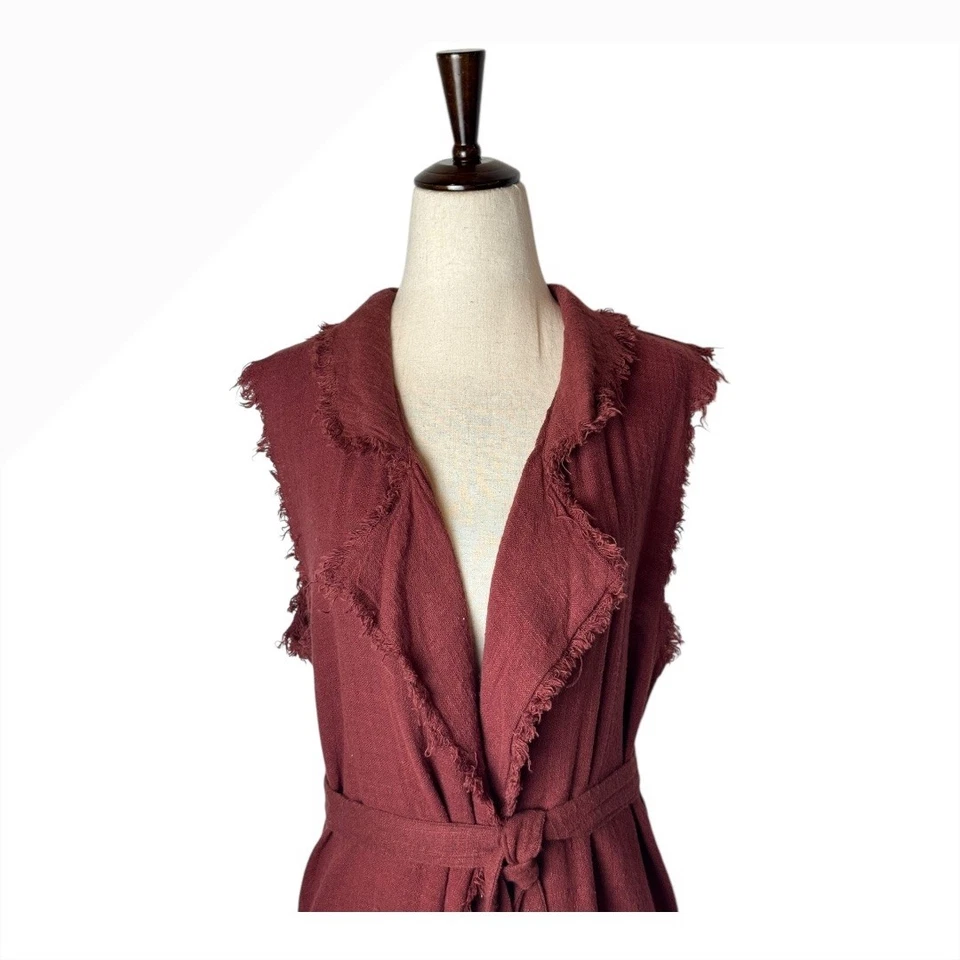 Chaleco Moon River Mujer Pequeño Rojo Lino Sin Mangas Plumero Cinturón Trench Lagenlook Foto 4 de 4