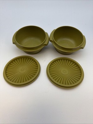 2X Vintage Tupperware Servalier Bowls #1323 With Lid Green