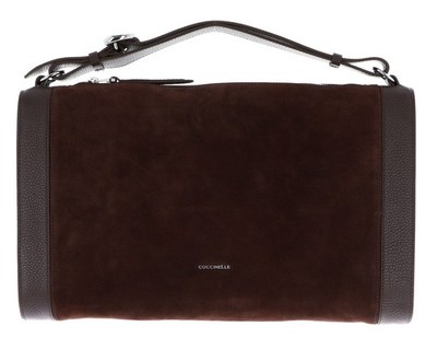 COCCINELLE Elinor Suede Bimaterial Handbag Tasche Brunette / Brunet dunkelbraun