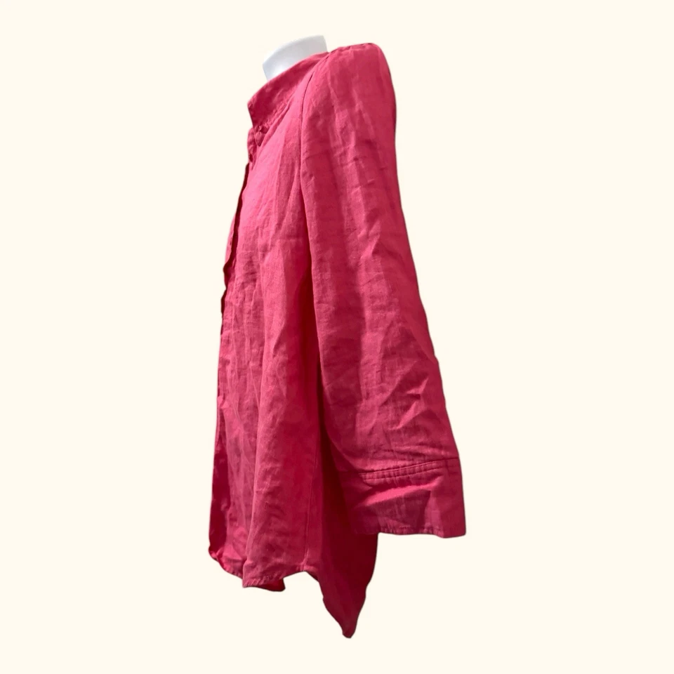 Женская блузка Mimi для беременных на пуговицах ярко-розовая поповер 100% лен размер M - Изображение 2 из 4