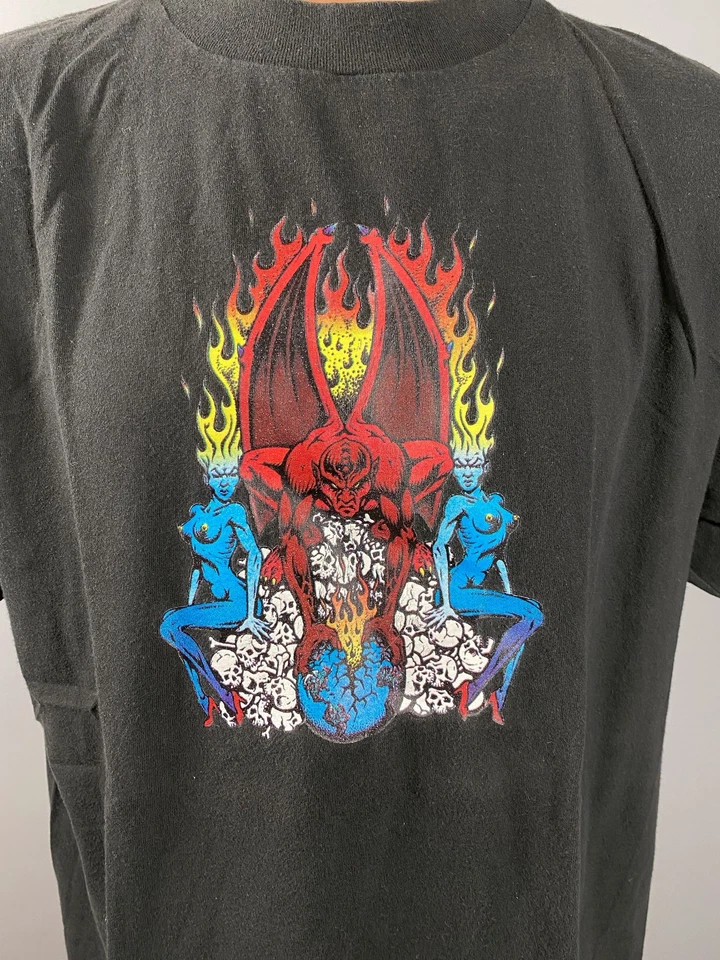 Vintage 80s THRASHER MAGAZINE Devil Fire Black Single Stitch T Shirt Tee Size XL - Image 2 of 4