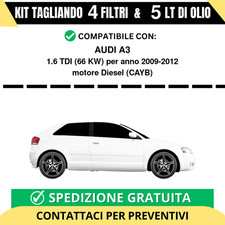 Tagliando per AUDI A3 1.6 TDI 66 kw Diesel 2009-2012 - 5 Lt di olio + 4 Filtri