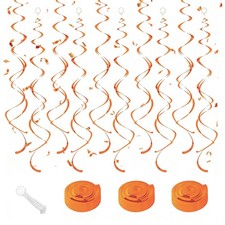 30 PCS Orange Hanging Swirls Party Decorations Double Swirl Ceiling Streamers
