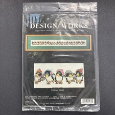VTG Design Works New Counted Cross Stitch 3x28 Picture Kit #1062 Penguins On Ice