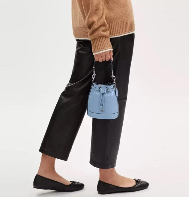 Coach Mini Dempsey Drawstring Bucket Bag Cornflower Blue Leather CR144 NWOT - Image 4 of 4