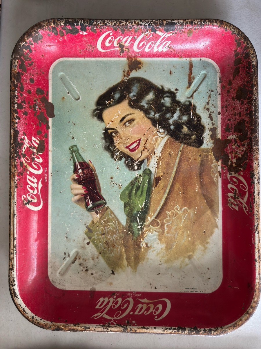 Coca-Cola Tin Tray Coke 1940's Mexico 13.25 X 10.5” Soda Charola