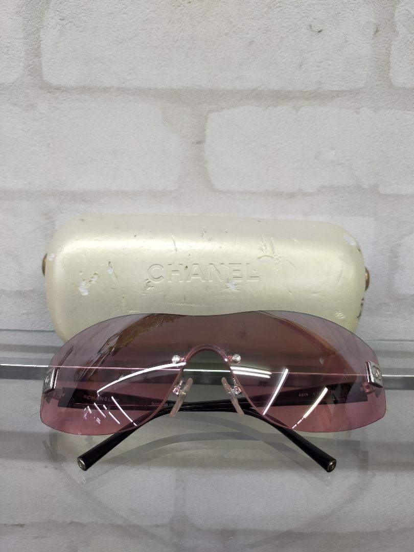 【CHANEL】シャネル ココマーク サングラス 4019 CHANEL 4019 Rimless Sunglasses Coco Mark Pink Lens Silver