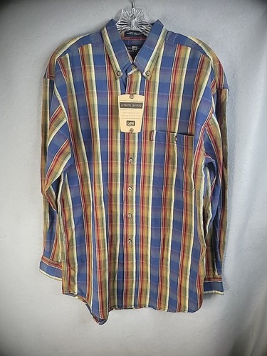 New Lee Jeans Shirt Mens S Small Button Down Blue Plaid Western Pocket