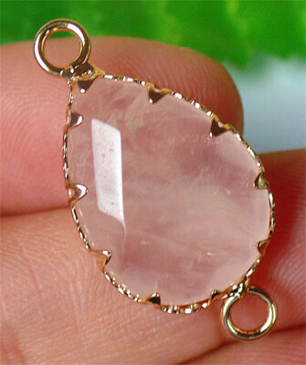 27x14x6mm Alloy Wrapped Rose Quartz Faceted Teardrop Double Hole Pendant BQ69411