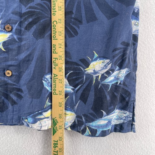 COLUMBIA Shirt Mens L River Lodge Tuna Fish Print Button Up Short Sleeve Blue - Picture 11 of 12