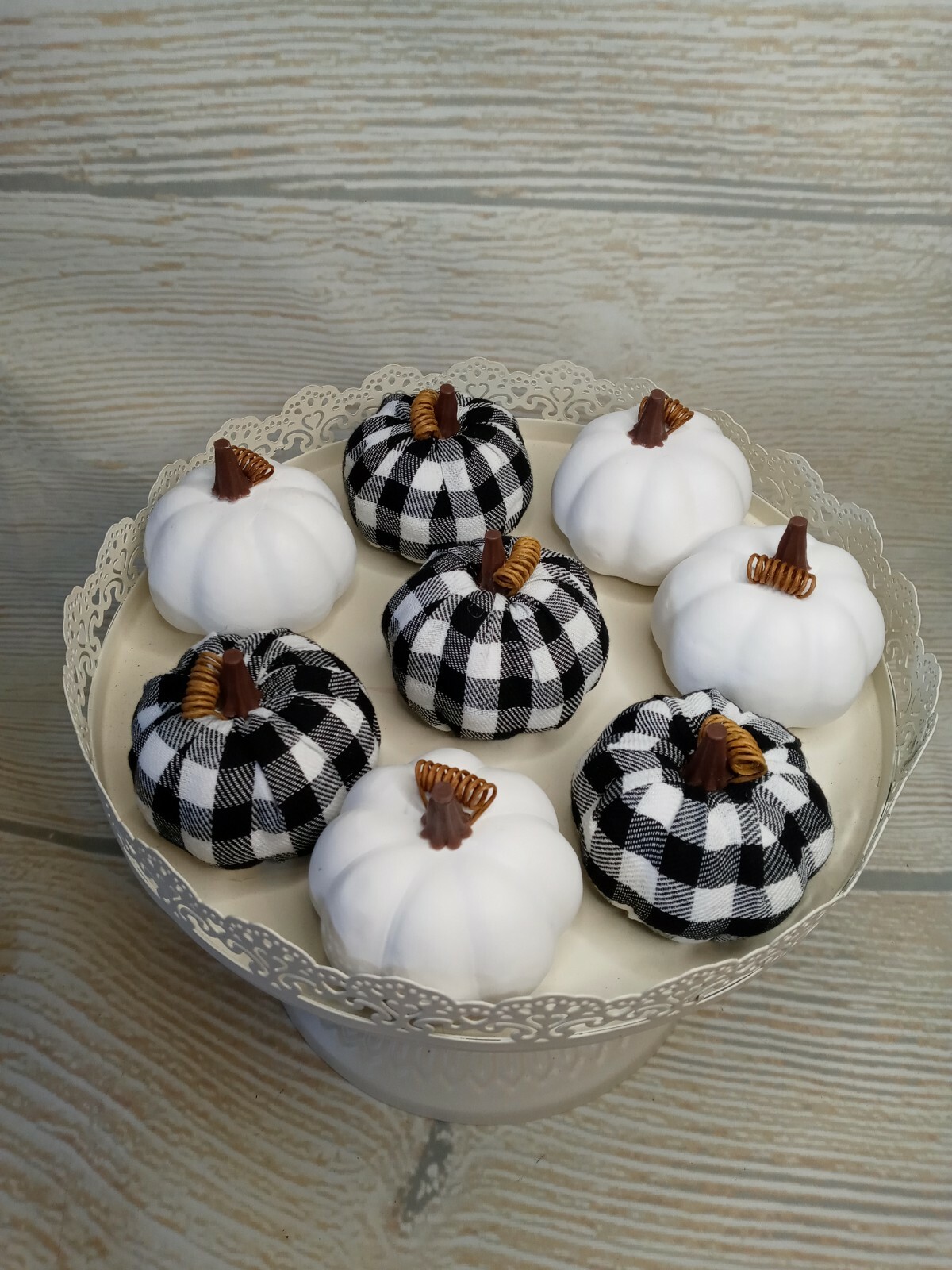 New Set 8 Fall White Black Buffalo Plaid Check Pumpkins Table Decor Vase Filler