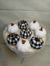 New Set 8 Fall White Black Buffalo Plaid Check Pumpkins Table Decor Vase Filler