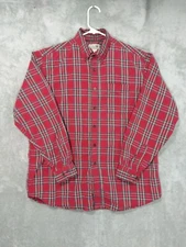 LL Bean Shirt Mens Large Red Plaid Flannel Button Up Long Sleeve Pockets Cotton