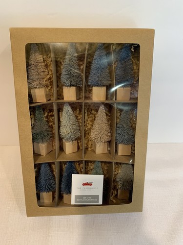 Rachel Ashwell Farmhouse Shabby Chic 12 Bottle Brush Trees Blue Green Champagne - Picture 2 of 3