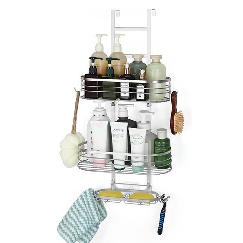 Over the Door Shower Caddy Bathroom Hanging Organizer Shelf with Hook & Soap Box - 第 1/7 張圖片