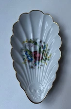 Limoges France Jammet Seignolles Flowers Gold Trim Porcelain Shell Dish -C55