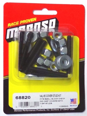 Moroso 68820 Valve Cover Stud Kit 1/4''-20 Thread -Set of 8- 1.750'' Lock Nuts SBC