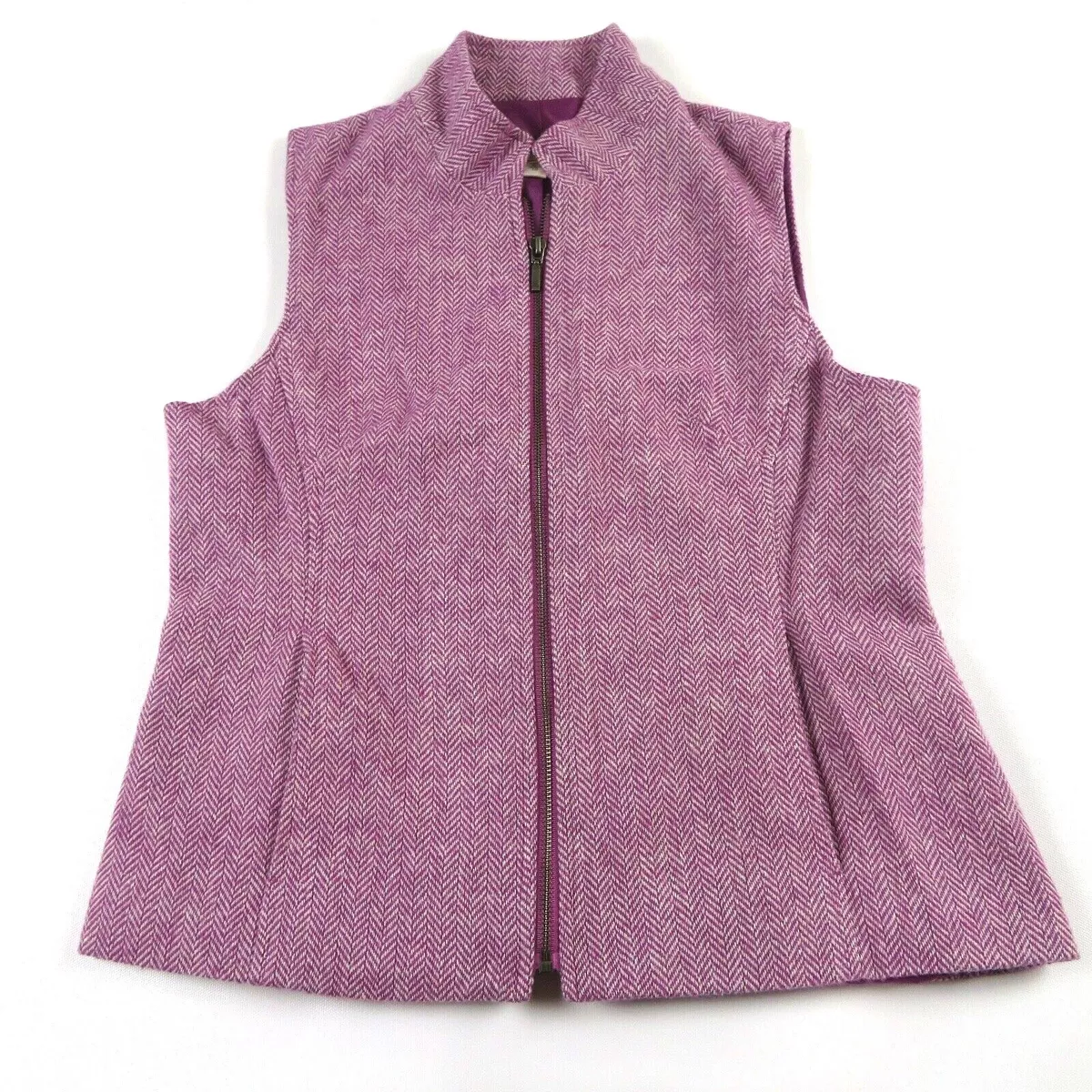 COLDWATER CREEK Purple Herringbone tweed zip-up wool blend vest Size 10