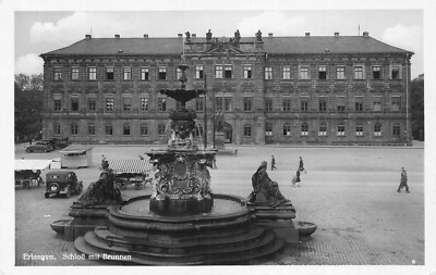 B119 Germany Erlangen Schloss brunnen Castle Fountain 1934 postcard