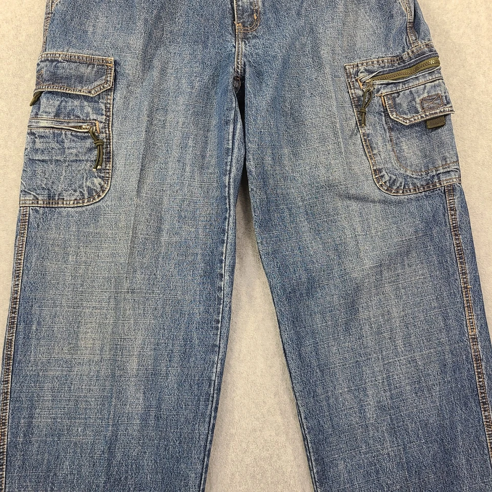 Vtg Faded Glory Cargo Denim Jeans Tag 40x34 Act 40x32 Pockets Loose Baggy Y2K - Image 3 of 4