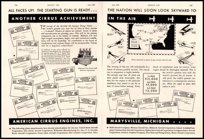 1930 American Cirrus Engines Marysville Michigan Derby Race Map 2-Page Print Ad