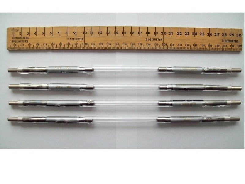 Set of 4 high-energy, pulsed flashlamps to pump Nd:glass/ruby laser rods, new