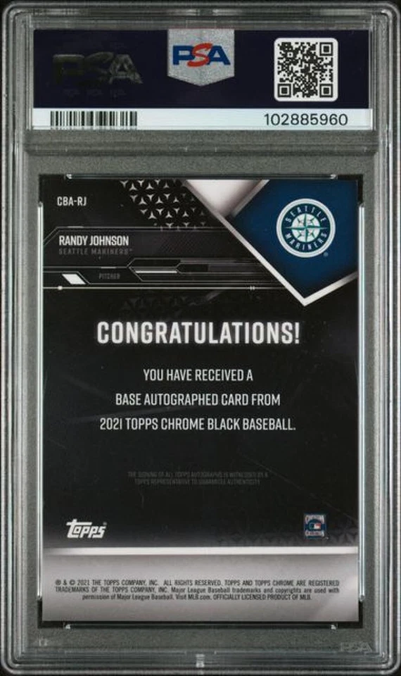 2021 Topps Chrome Black Gold Randy Johnson PSA 10 GEM MINT Auto 18/50 Mariners - Image 2 of 2