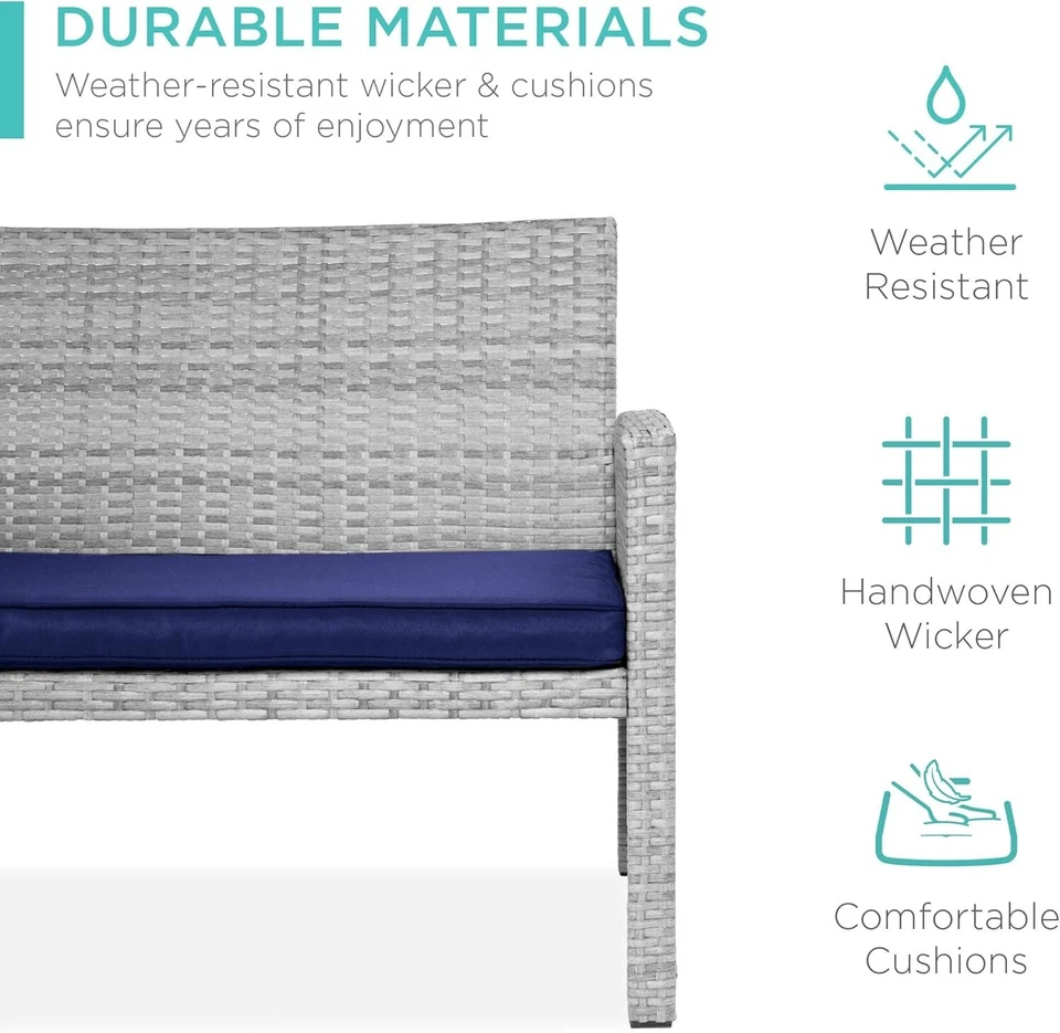 Conjunto de móveis de conversa de pátio de vime para área externa 4 peças com mesa de centro, quintal - Imagem 3 de 4