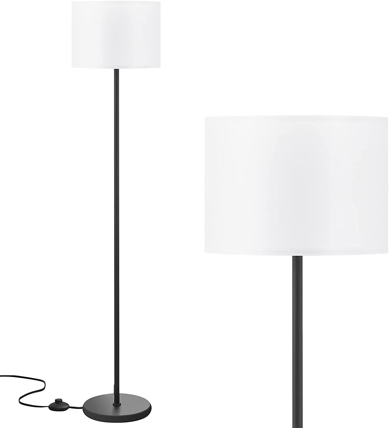 Modern Floor Lamp Simple Design with White Shade, Foot Pedal Switch, 60