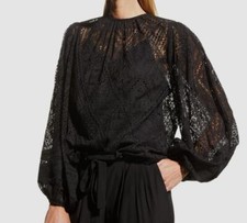 Kobi Halperin Women's Black Quinn Lace Sheer Balloon-Sleeve Blouse Top Size M