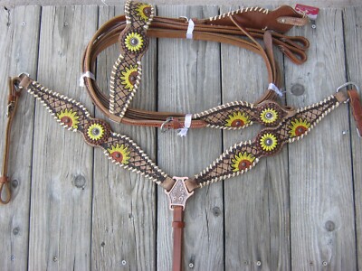 Showman Hand Painted Sunflower Browband Headstall Breastcollar Reins Set