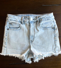 American Eagle High Rise Ne X t Stretch Shortie Blue Distressed Denim Shorts 2