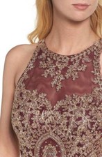 $319 Xscape Womens Purple Embroidered Lace Mermaid Neck Gown Dress Size 2